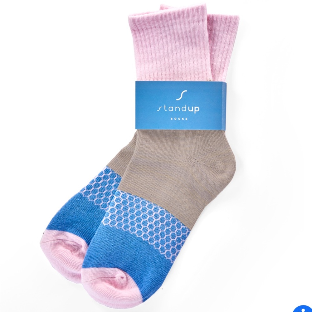 S StandUp Women’s Fay Crew Socks, Pink/Blue/Beige NEW!!